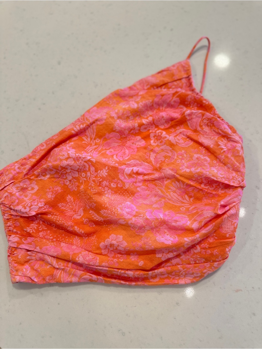 Zara Floral Linen One Shoulder Crop Top Size Small Pink Orange Viral Trendy